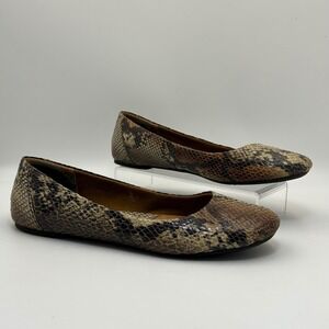 b.o.c. Ballet Flats Women 10 Brown Snakeskin Print Round Toe Classic Mob Wife